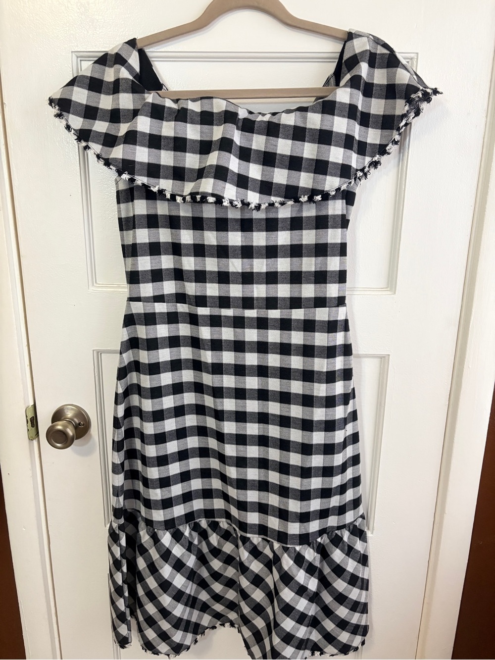 Ann Taylor Black and White Gingham One-Shoulder Dress